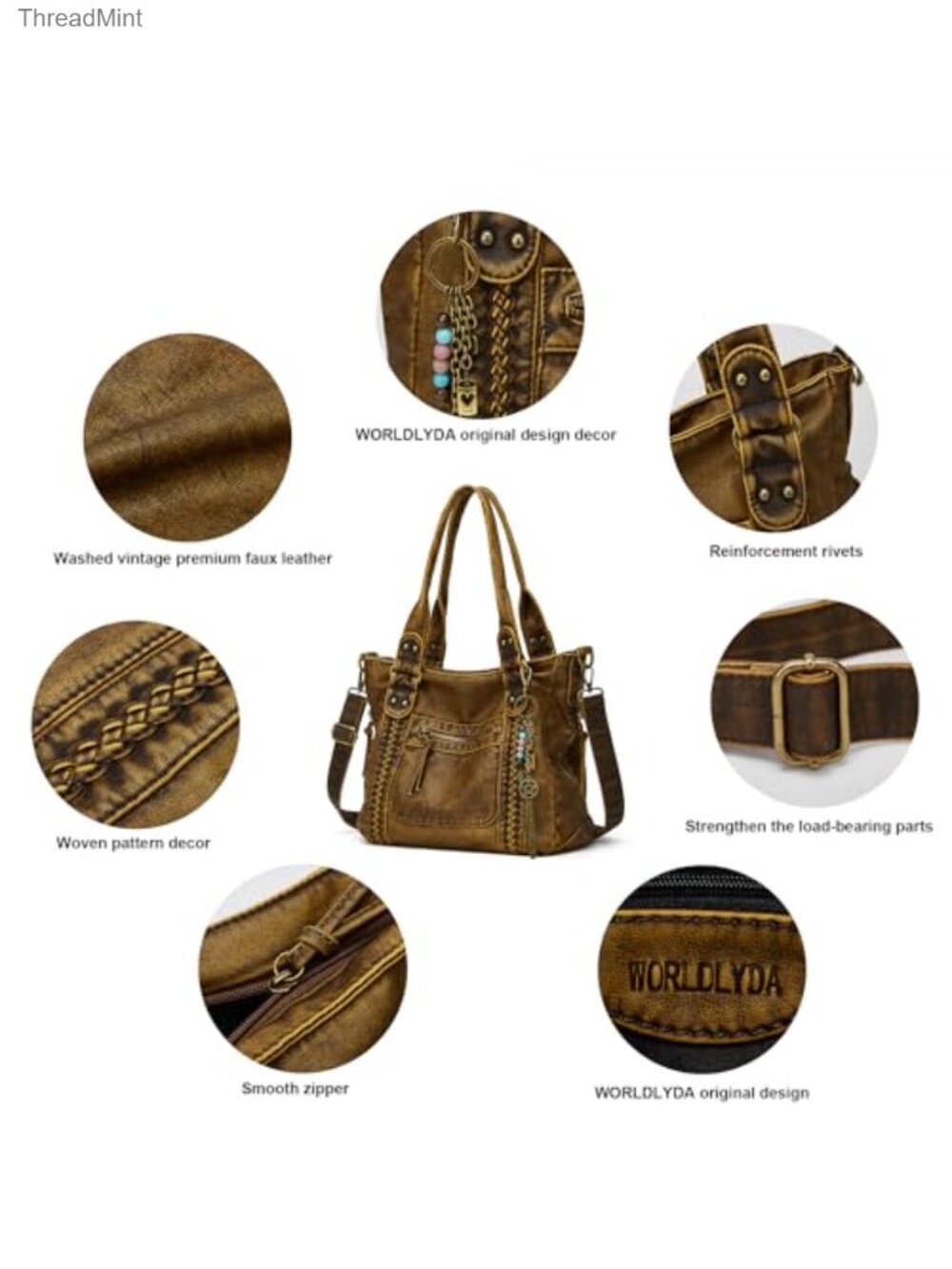 Faux Leather Crossbody Hobo Bag Large Tote Shoulder Purse Women Soft Vintage Y2K - Picture 5 of 6